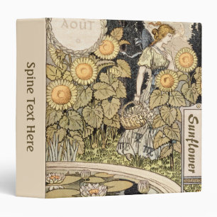 Vintage Art Nouveau Sunflower Garden Grasset Woman 3 Ring Binder