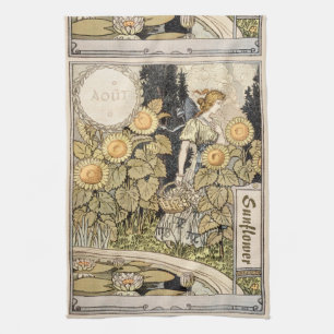 Vintage Art Nouveau Sunflower Garden Grasset Woman Kitchen Towel