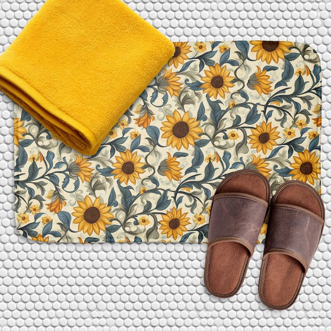 Vintage Art Nouveau Sunflower Pattern Bath Mat (Creator Uploaded)