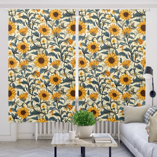Vintage Art Nouveau Sunflower Pattern Blackout Curtains