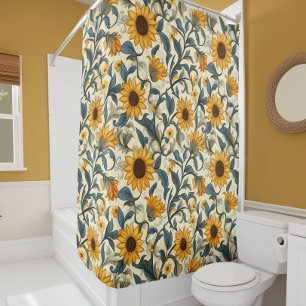 Vintage Art Nouveau Sunflower Pattern Shower Curtain