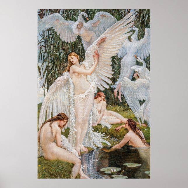 Vintage Art Nouveau Swan Maidens by W. Crane Poster (Front)