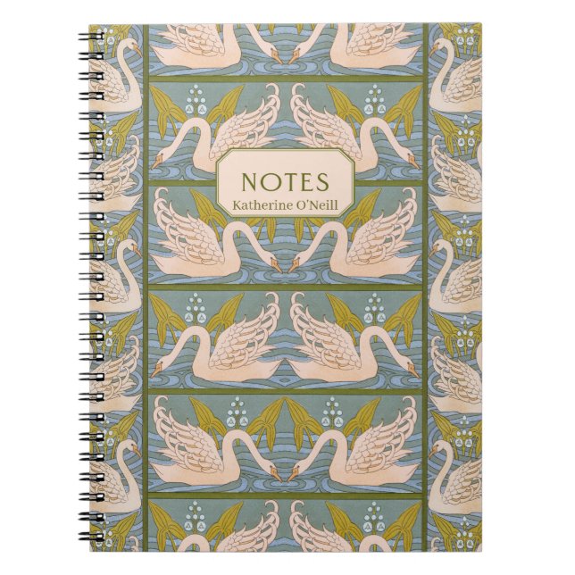 Vintage Art Nouveau Swan Pattern  Notebook (Front)