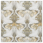 Vintage Art Nouveau Swans &amp; Irises Pattern Fabric