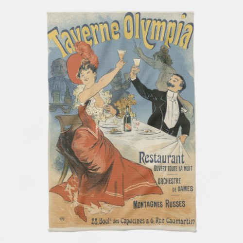 Vintage Art Nouveau Taverne Olympia Restaurant Kitchen Towel