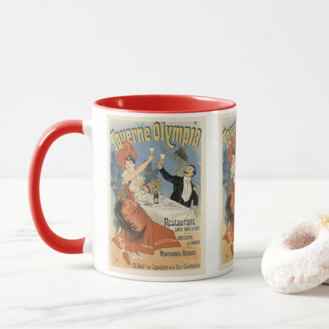 Vintage Art Nouveau, Taverne Olympia Restaurant Mug (With Donut)