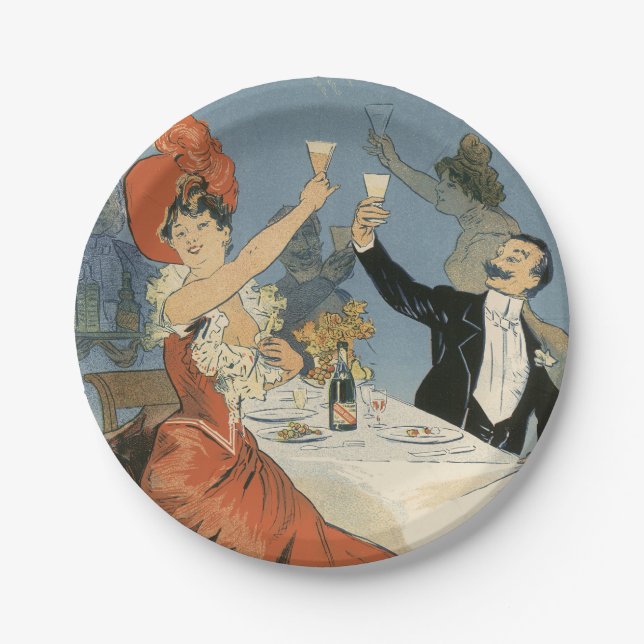 Vintage Art Nouveau, Taverne Olympia Restaurant Paper Plates (Front)