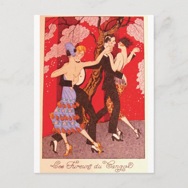 Vintage Art Nouveau ~ The Fury of Tango Postcard (Front)