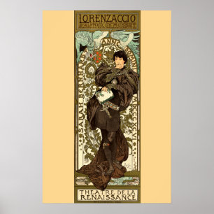 Vintage Art Nouveau theater ad by Mucha Poster