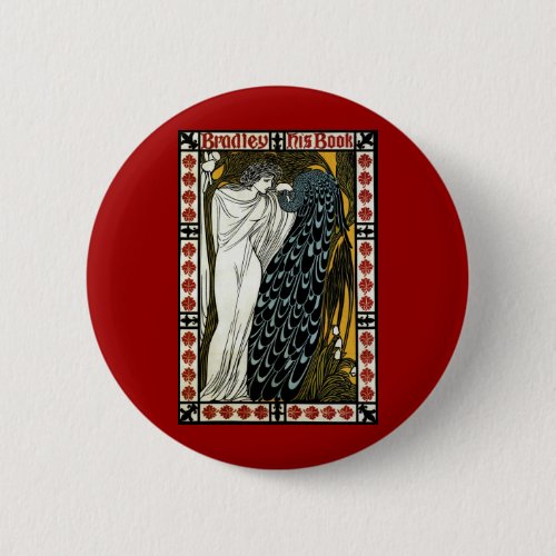 Vintage Art Nouveau This Kiss Woman with Peacock Button