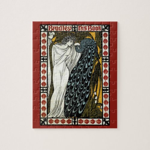 Vintage Art Nouveau This Kiss Woman with Peacock Jigsaw Puzzle