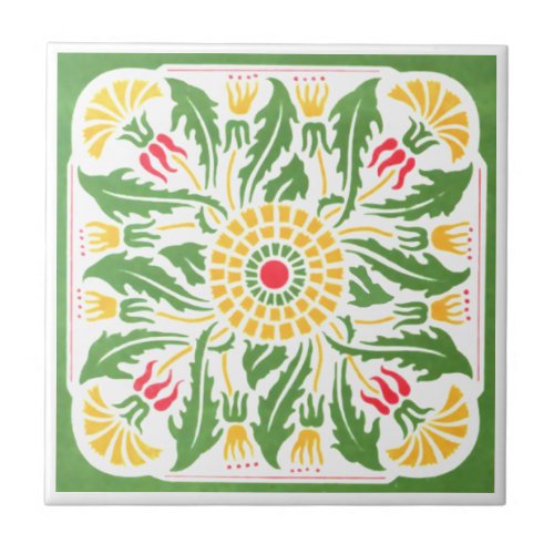 Vintage Art Nouveau Thistle Flowers Design Ceramic Tile