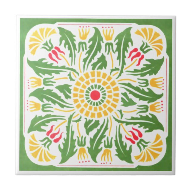 Vintage Art Nouveau Thistle Flowers Design Ceramic Tile (Front)