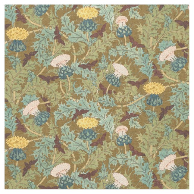 Vintage Art Nouveau Thistles & Cicadas Pattern Fabric (Close Up)