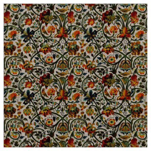 Vintage Art Nouveau Thistles Cicadas Pattern Fabric