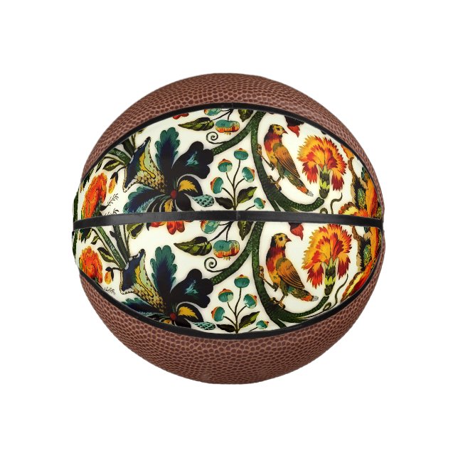 Vintage Art Nouveau Thistles Cicadas Pattern Mini Basketball (Front)