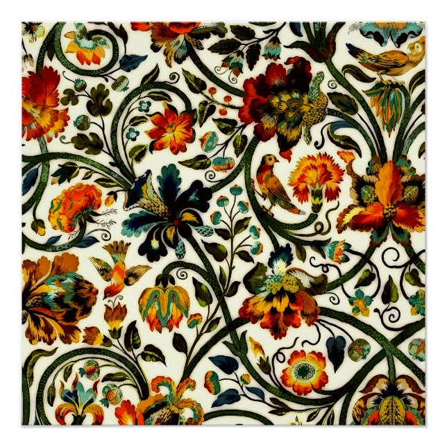 Vintage Art Nouveau Thistles Cicadas Pattern Poster (Front)