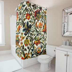 Vintage Art Nouveau Thistles Cicadas Pattern Shower Curtain