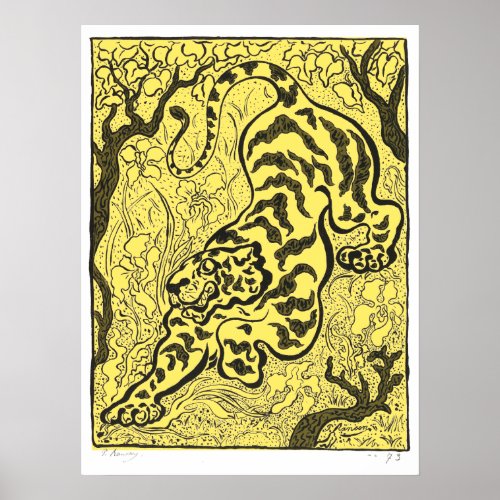 Vintage Art Nouveau Tiger In The Jungle Poster