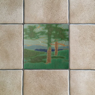 Vintage Art Nouveau Trees Landscape Reproduction Ceramic Tile
