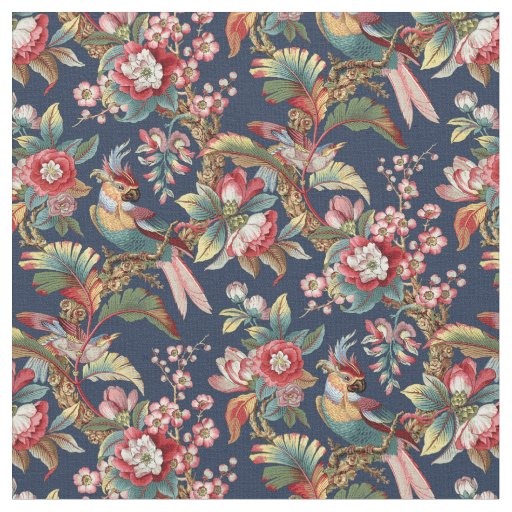 Vintage Art Nouveau Tropical Parrots Pattern Fabric