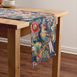 Vintage Art Nouveau Tropical Parrots Pattern Short Table Runner