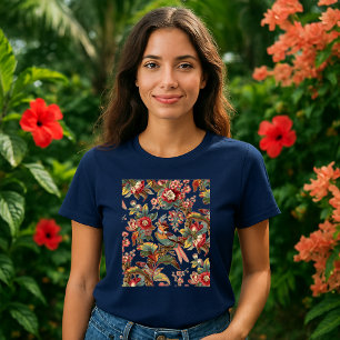 Vintage Art Nouveau Tropical Parrots Pattern T-Shirt