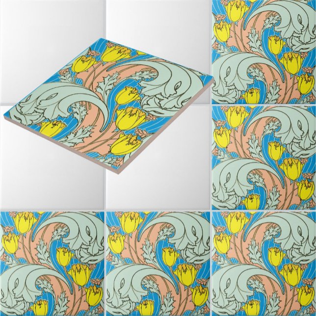 Vintage Art Nouveau Tulip Pattern Ceramic Tile (Creator Uploaded)