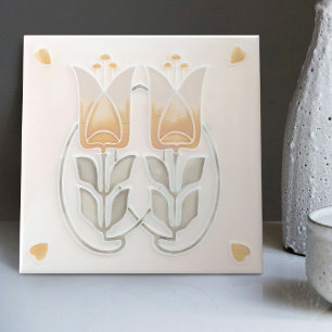 Vintage Art Nouveau Tulips & Hearts Gibbons Ceramic Tile