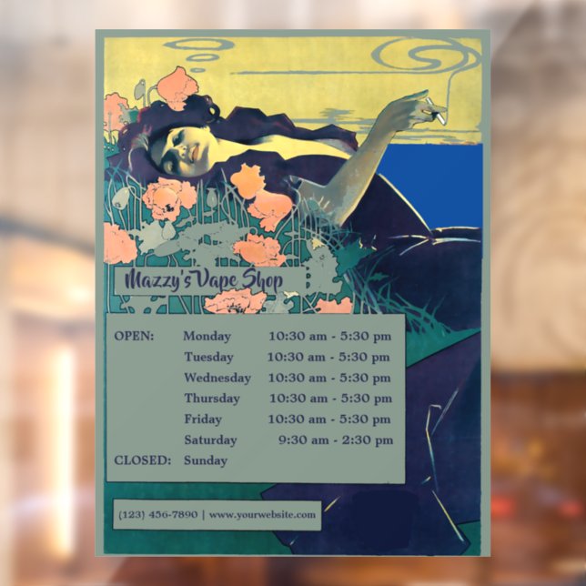 Vintage Art Nouveau Vape Shop Hours Template Window Cling (Sheet 2)