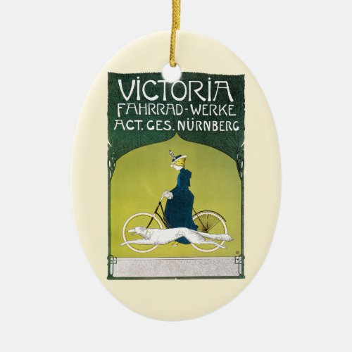 Vintage Art Nouveau Victoria Fahrrad Werke Rehm Ceramic Ornament