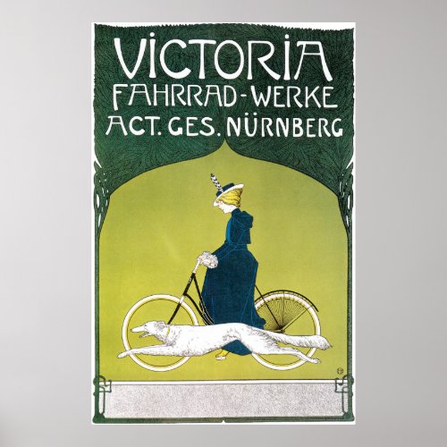 Vintage Art Nouveau Victoria Fahrrad Werke Rehm Poster