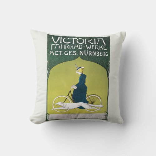 Vintage Art Nouveau Victoria Fahrrad Werke Rehm Throw Pillow