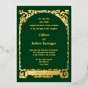 Vintage Art Nouveau Vine Border & Banner Wedding Foil Invitation