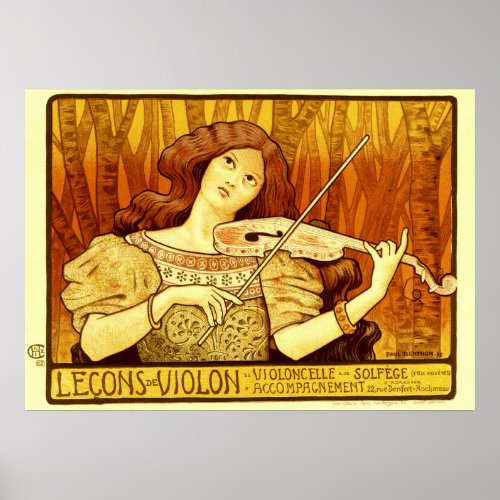 Vintage Art Nouveau Violin Girl by Paul Berthon Poster