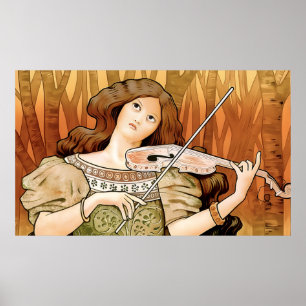 Vintage Art Nouveau Violin Poster Elegant Music