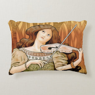 Vintage Art Nouveau Violin Poster Elegant Music Accent Pillow