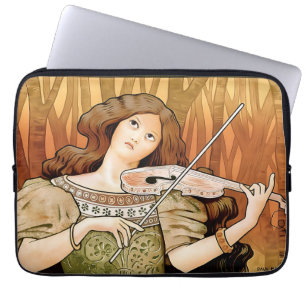 Vintage Art Nouveau Violin Poster Elegant Music Laptop Sleeve