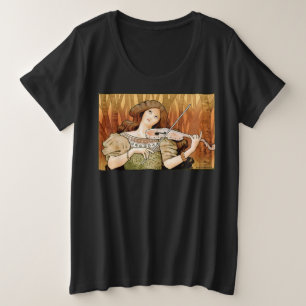 Vintage Art Nouveau Violin Poster Elegant Music Plus Size T-Shirt