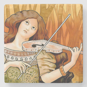 Vintage Art Nouveau Violin Poster Elegant Music Stone Coaster