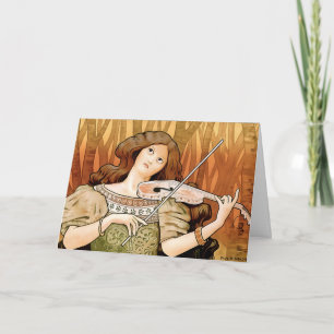 Vintage Art Nouveau Violin Poster   Elegant Music  Thank You Card