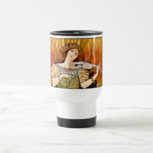 Vintage Art Nouveau Violin Poster Elegant Music Travel Mug