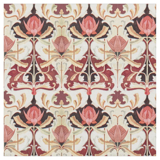 Vintage Art Nouveau Waratah Floral Pattern Fabric (Close Up)