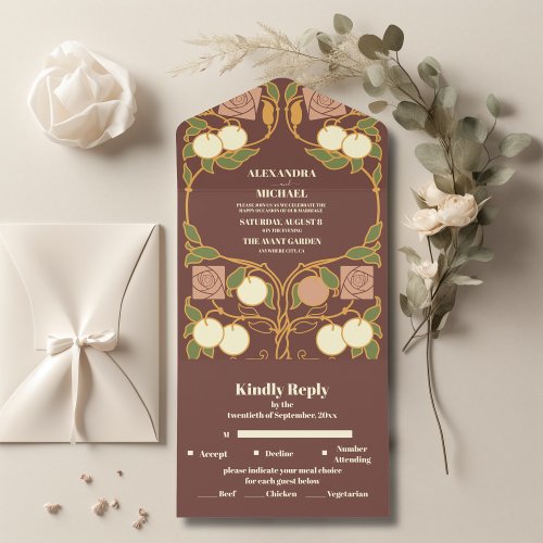 Vintage  Art Nouveau Wedding All In One Invitation