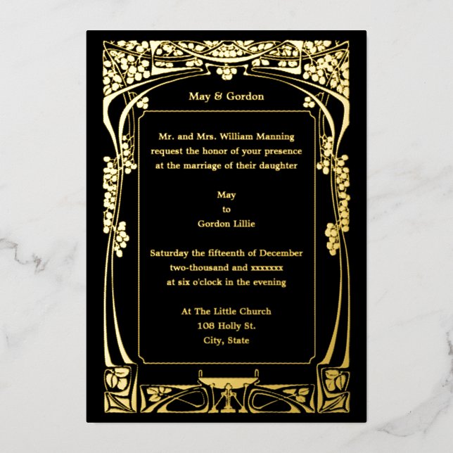 Vintage Art Nouveau Wedding Foil Invitation (Front)