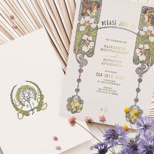 Vintage Art Nouveau Wedding Invitation Foil Accent Foil Invitation