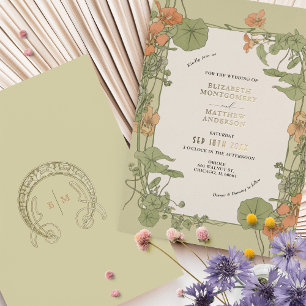 Vintage Art Nouveau Wedding Invitation Gold Foil