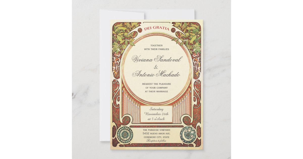 Vintage Art Nouveau Wedding Invitations I Zazzle
