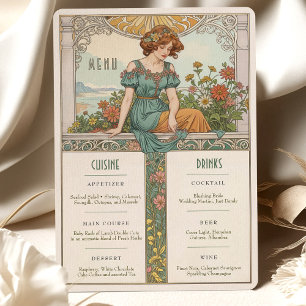 Vintage Art Nouveau Wedding Menu & Drinks Card