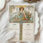 Vintage Art Nouveau Wedding Menu & Drinks Card<br><div class="desc">Elevate your wedding reception with this exquisite Vintage Art Nouveau Wedding Menu and Drinks Card. The front features a stunning illustration of a thoughtful woman adorned with flowers, surrounded by intricate floral motifs in soft pastels of green, blue, and pink. The back showcases an elegant floral emblem, perfect for adding...</div>